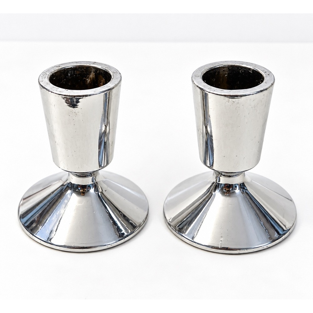 Lenox Silver Plated Candlestick Holders Set of 2 Mid Century Modern Minimalist